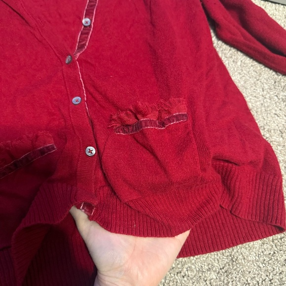 Hollister Co. Women's Red and Burgundy Cardigan velvet & lace fringe details - Picture 4 of 10